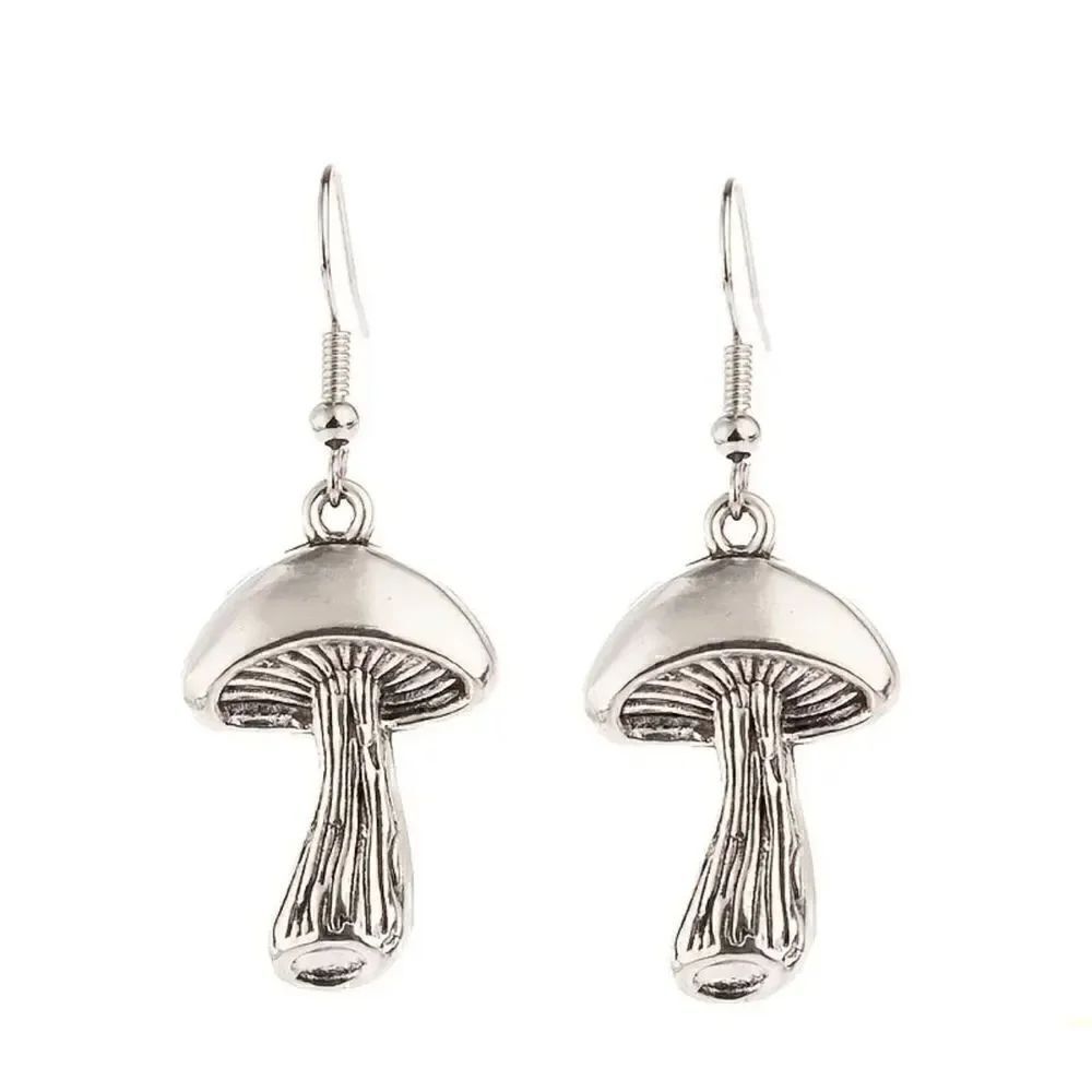 New Silver Color Mushroom Drop Earrings Vegetarian Lover Jewelry